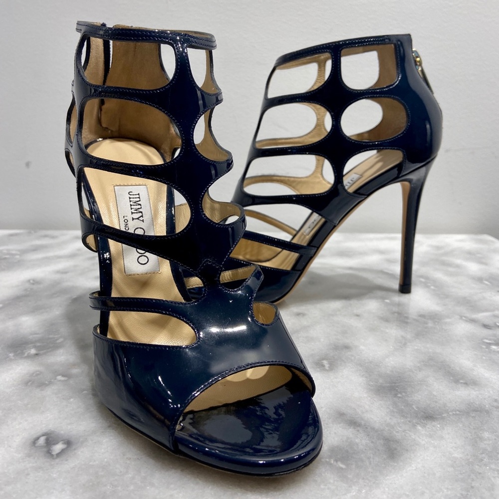 Jimmy Choo Patent Ren 100 Sandals - Picture 1 of 6